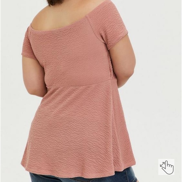 Torrid Textured Knit Off Shoulder Babydoll Top Ash Rose Womens Size 3X - Picture 2 of 8